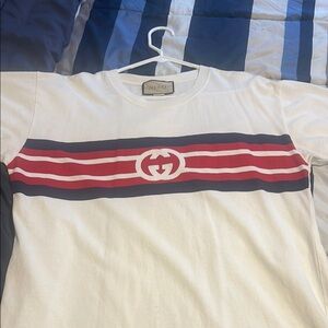 Gucci White Tee with Red and Blue Accents